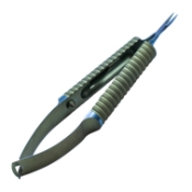 Rosin-Dacamara Big Grip Needle Holder, Curved, 8mm Long Extra Delicate Jaws, Handle Diameter 12.5mm, Special Pin System, Round Grooved Handle, Overall Length 5-1/2" (129mm) 